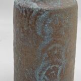 Brutalist stoneware vase with blue powdered enamel
