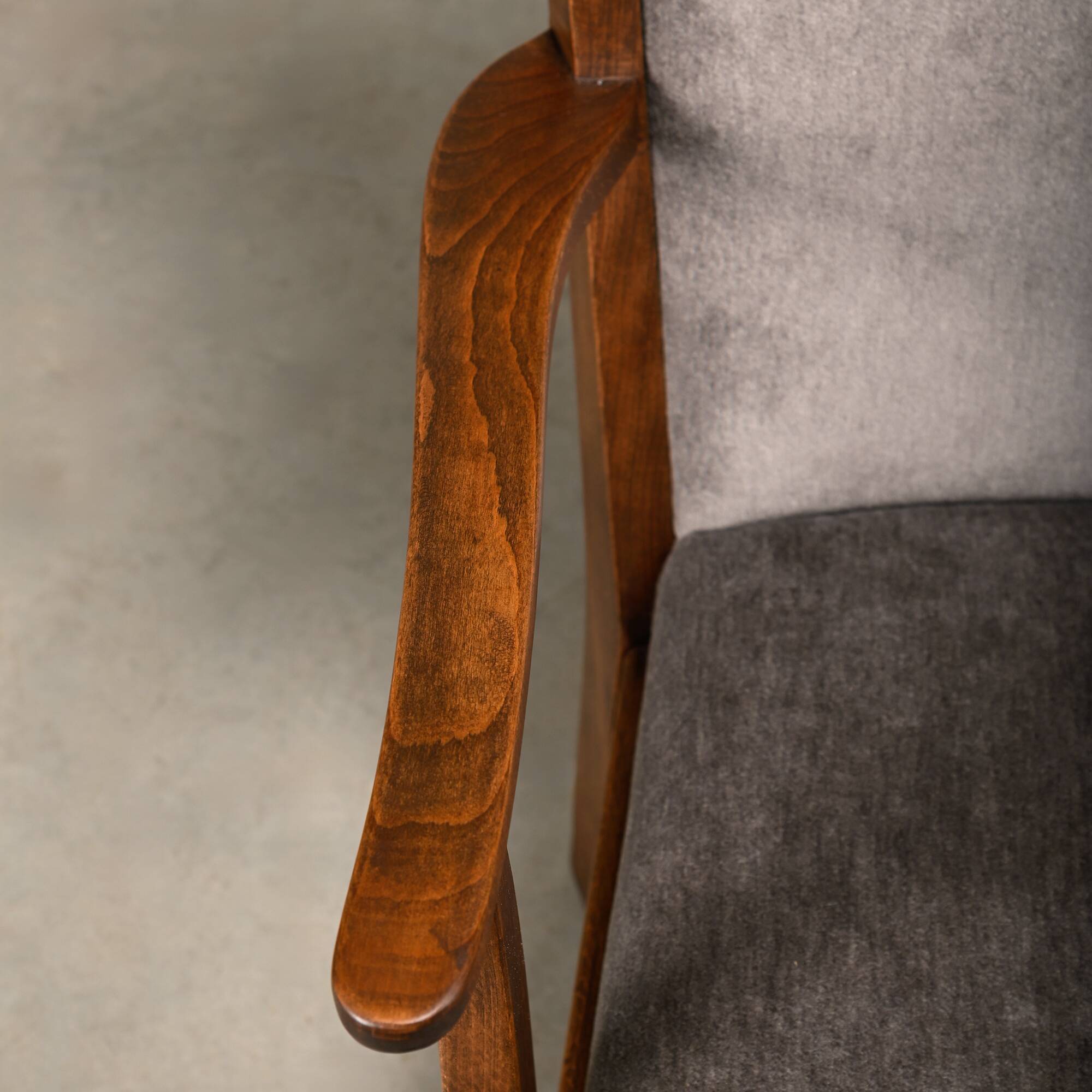 Fritz Hansen Armchair in stained beech wood and warm Grey Mohair, 1940s