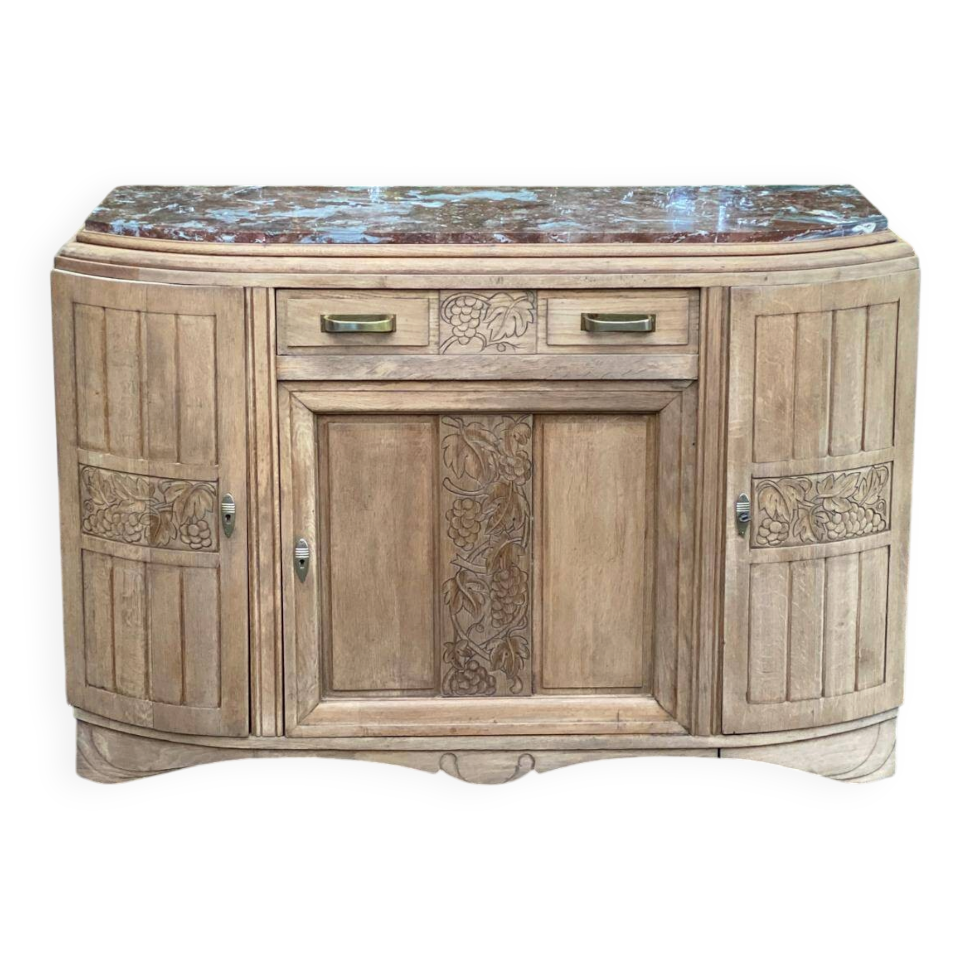 Art Deco vintage Parisian buffet renovated in solid oak and pink marble from the 1930s.