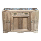 Art Deco vintage Parisian buffet renovated in solid oak and pink marble from the 1930s.