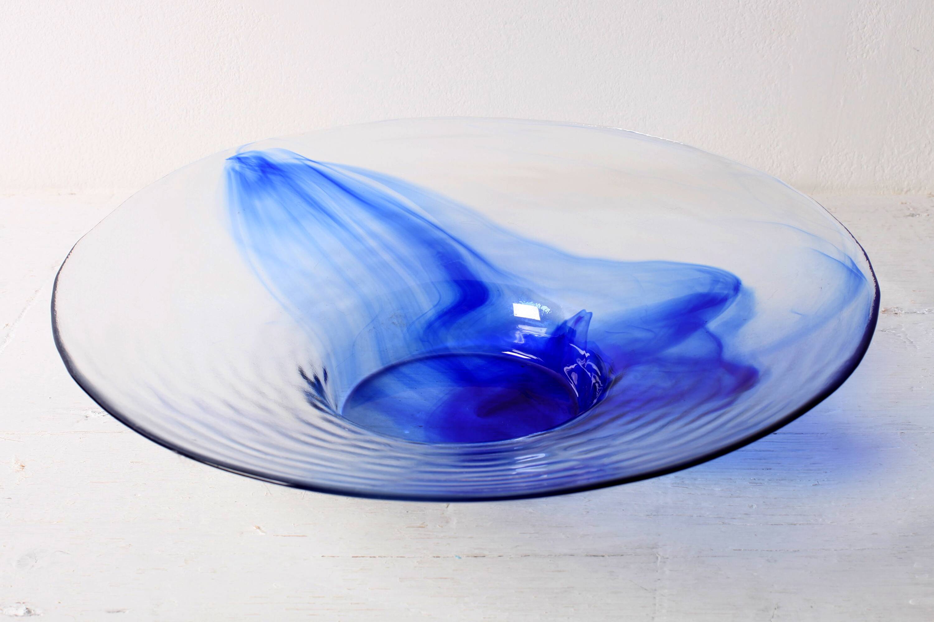 Coupe à fruits vintage en verre bleu et transparent / Bormioli Rocco / Italie / 1990