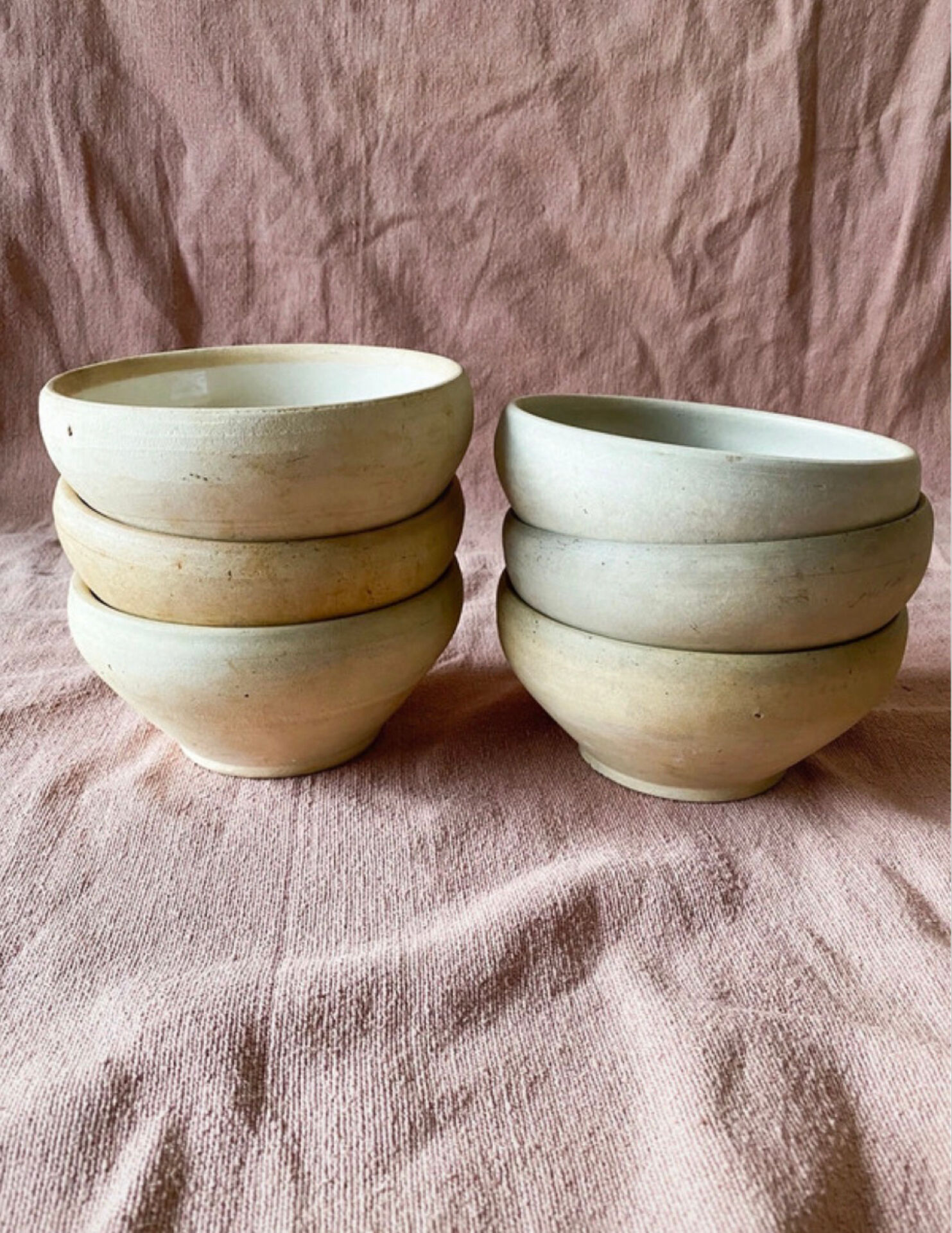 6 Small Antique Glazed Stoneware Bowls in Digoin Style