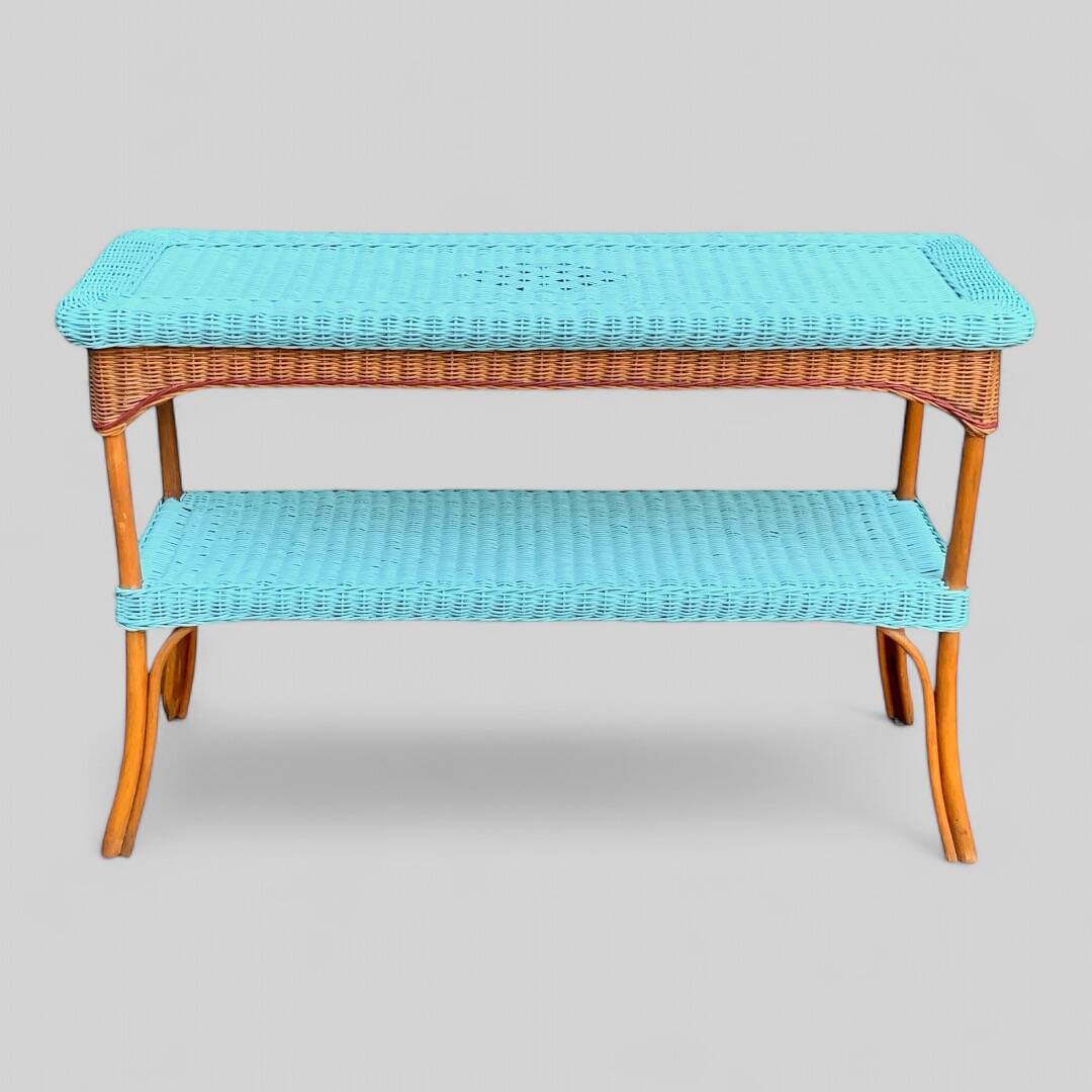 Vintage woven rattan and wicker console
