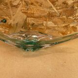 Ancien Vide Poche Coupe Cristal Vert & Transparent Vintage #B087
