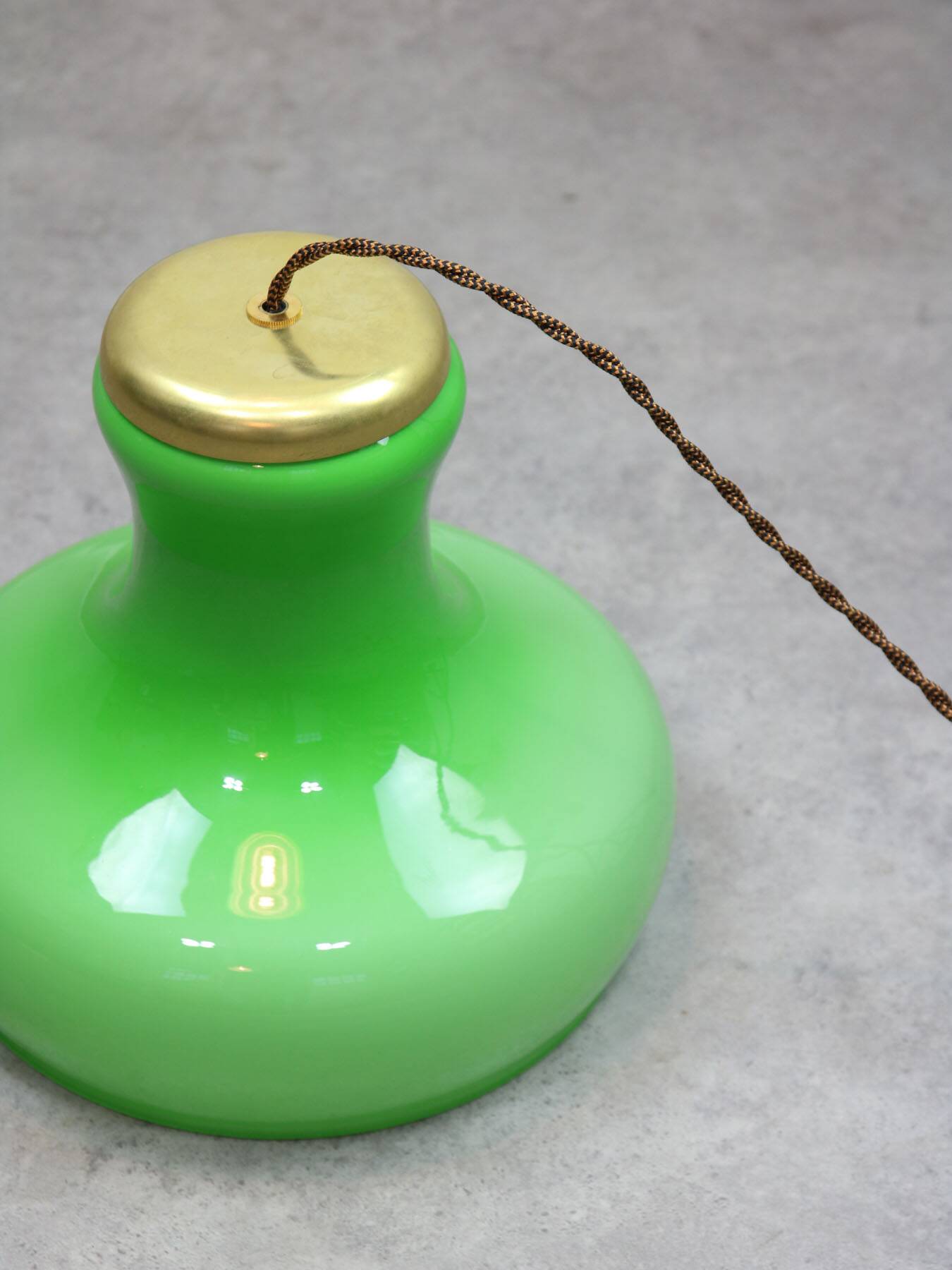 Big Mid-century Italian Brass and Glass Pendant Lamp