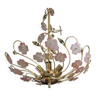 Italian chandelier with flowers and gold metal