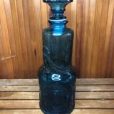 Ancienne bouteille verre moulé bleu + bouchon vintage