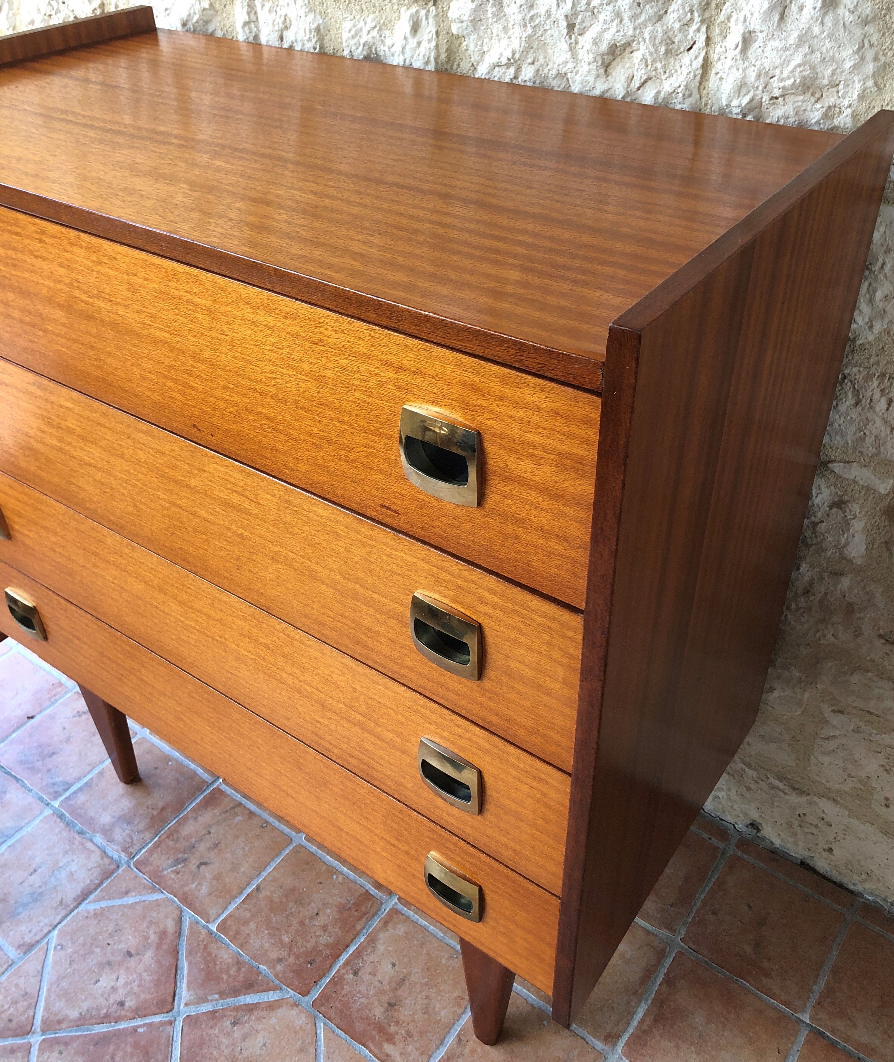 Vintage 60s chest of drawers has 4 drawers edited by Henri Couture