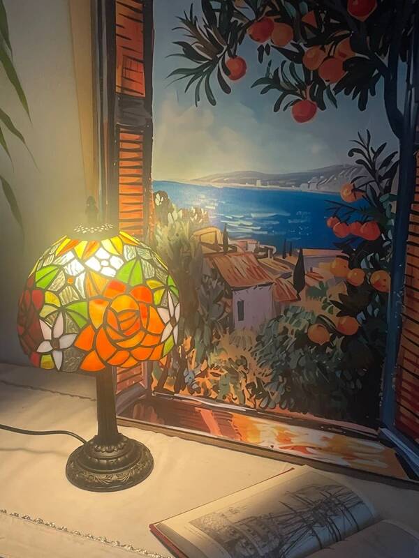 Tiffany style lamp vintage colourful flowers