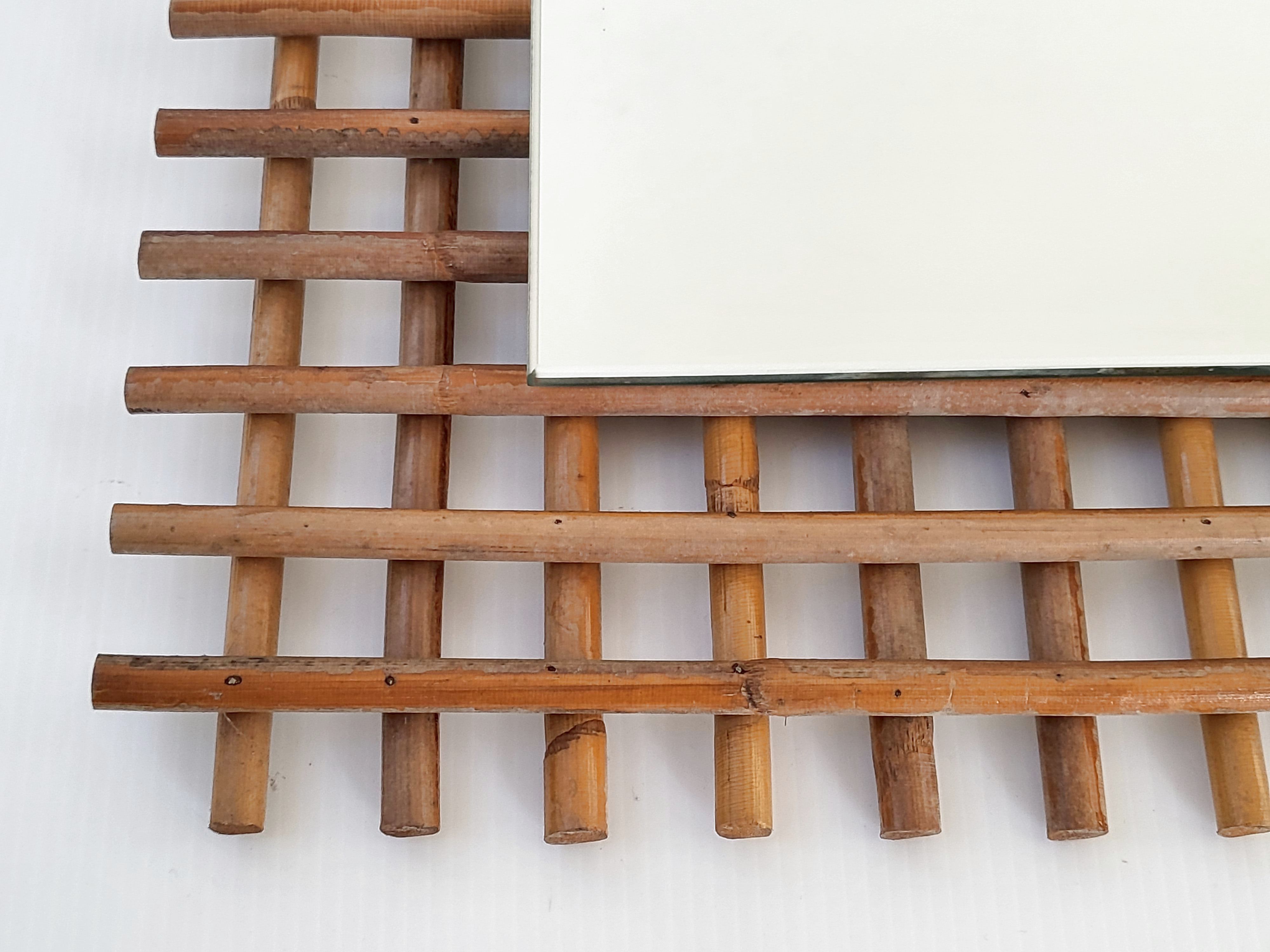 Mirror 65x51cm vintage rattan 1950