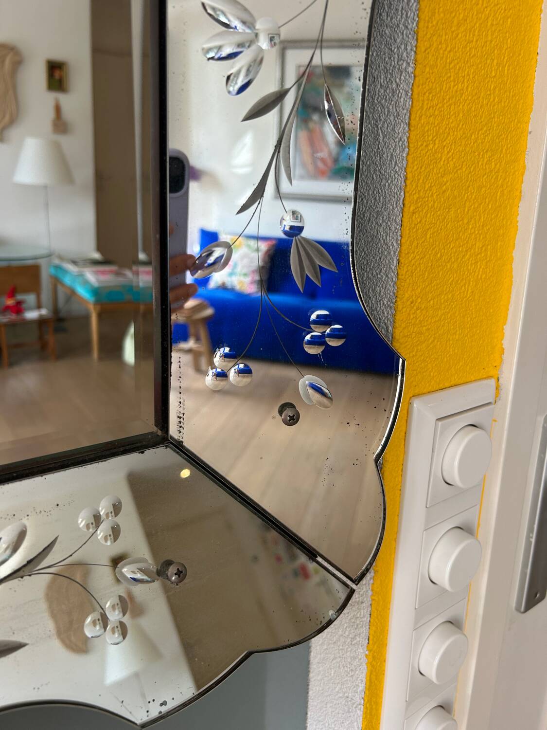 Prachtige Vintage Venetiaanse Spiegel – Geëtst Glas 79x58 cm