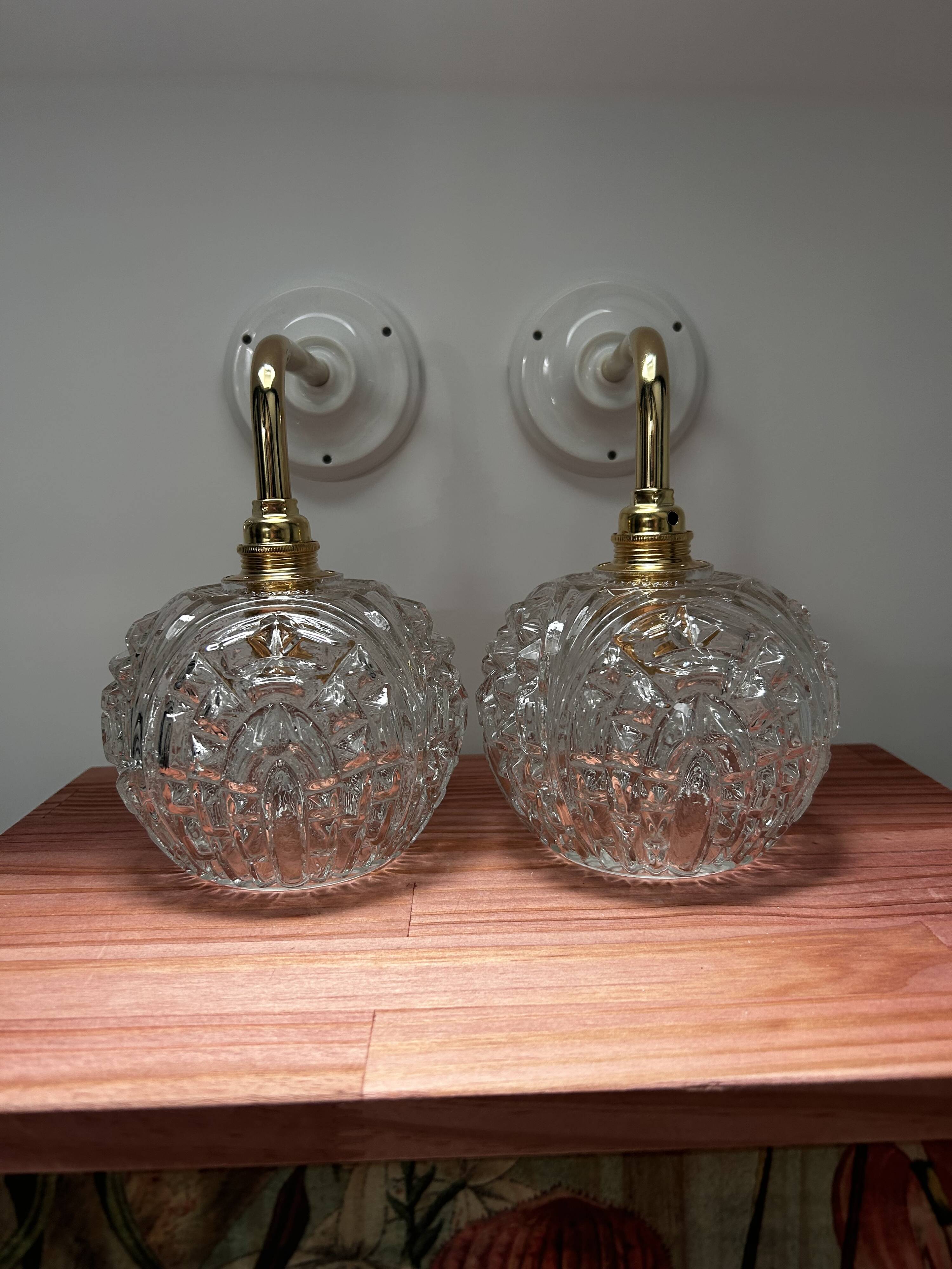 Pair of vintage globe wall lights