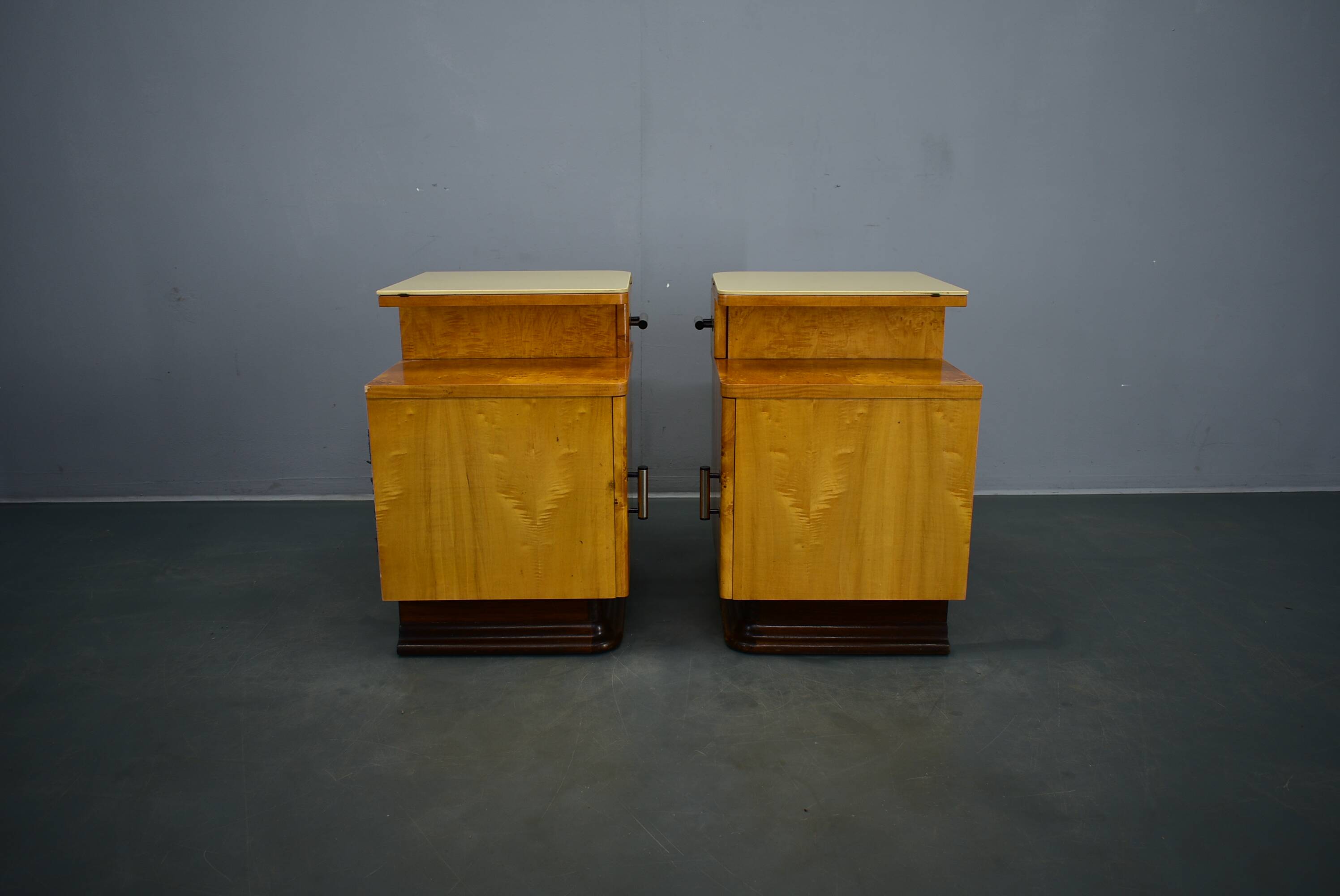1940s set of bedside tables by Jindrich Halabala, Czechoslovakia