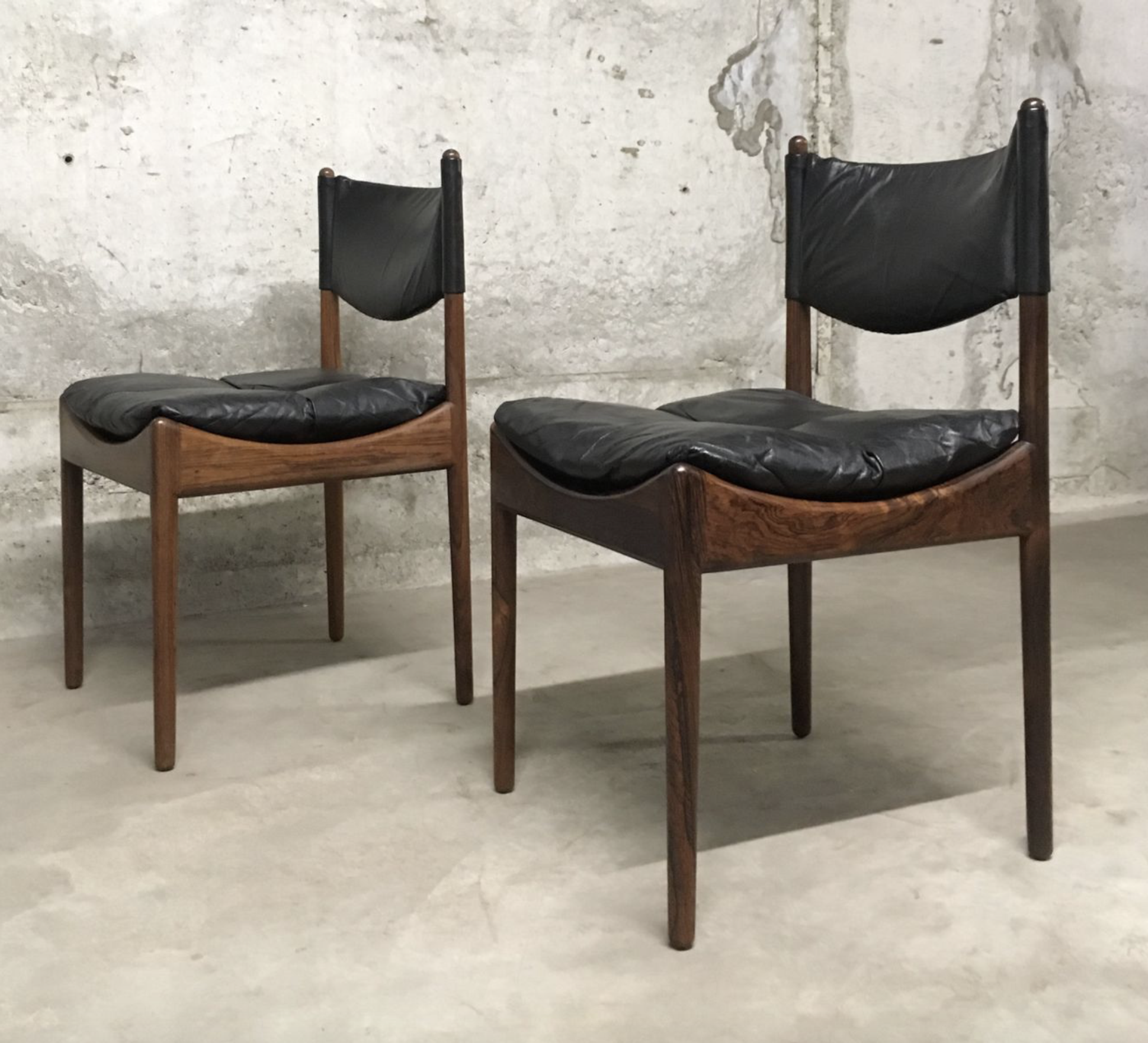Set of 4 Rio palisander & black leather chairs, Modus model, by Kristian Vedel for Soren Willadsen