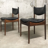 Set of 4 Rio palisander & black leather chairs, Modus model, by Kristian Vedel for Soren Willadsen