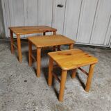 Nest of tables, pine, 1980s.