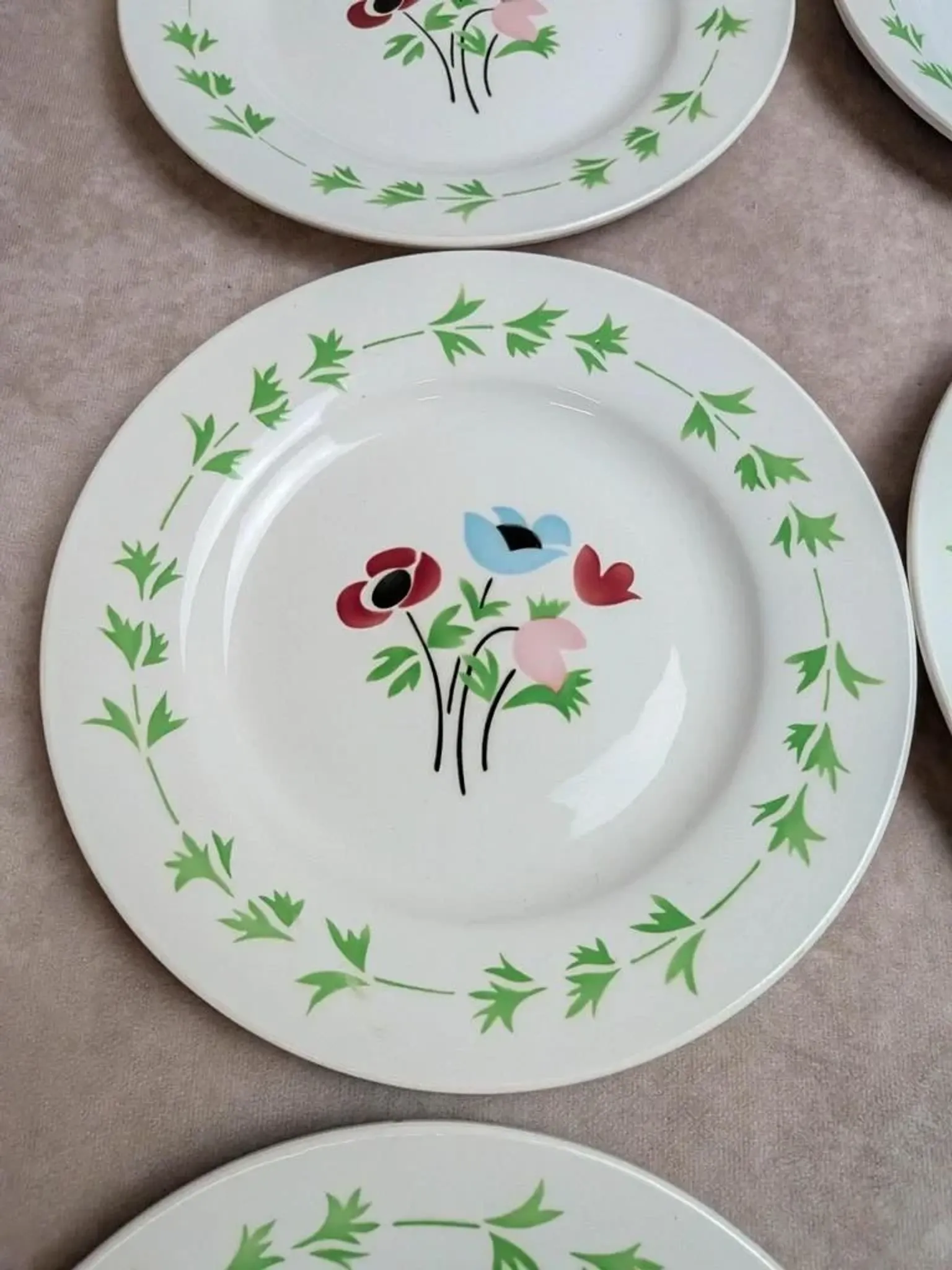 Set of 6 flat plates in ironstone Digoin Sarreguemines – Poupette model – Vintage