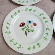 Set of 6 flat plates in ironstone Digoin Sarreguemines – Poupette model – Vintage
