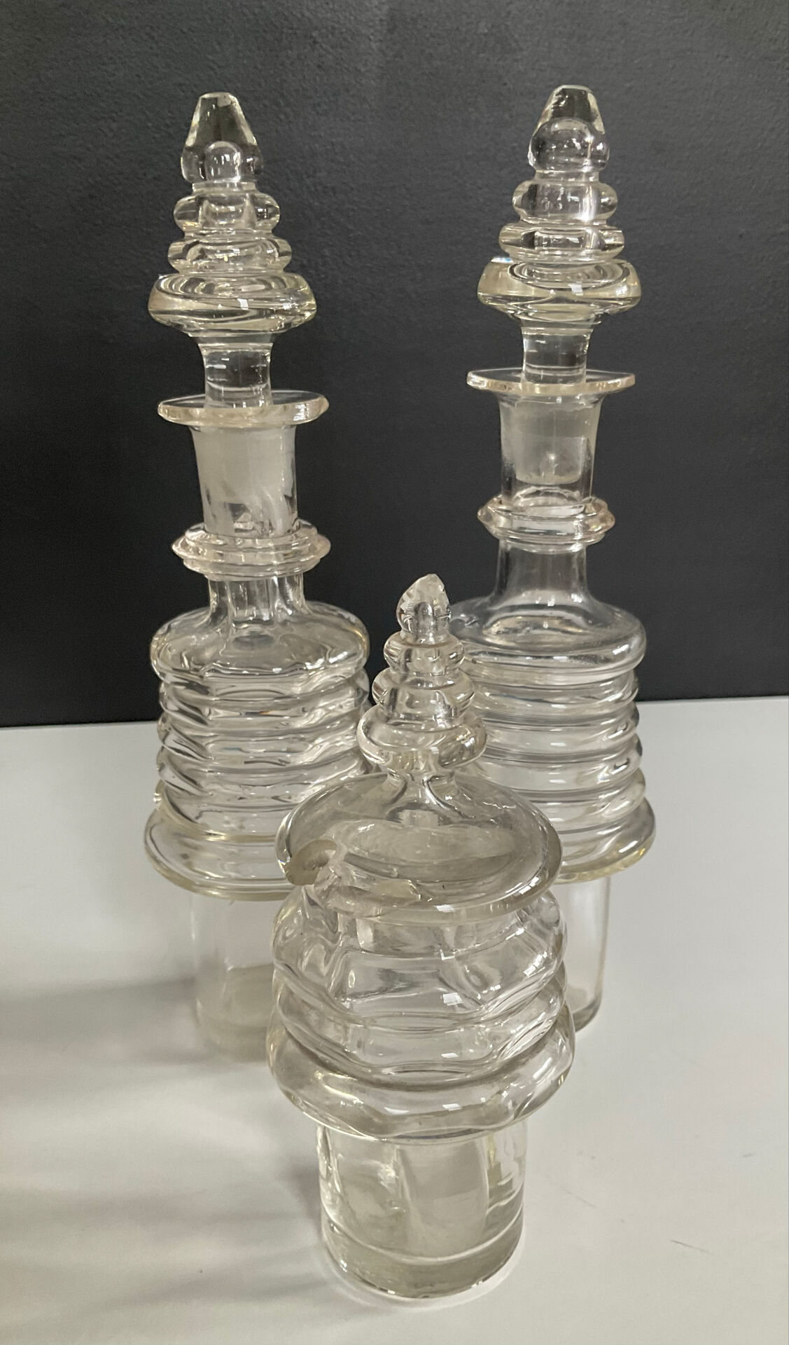 Set of 3 Art Deco crystal bottles