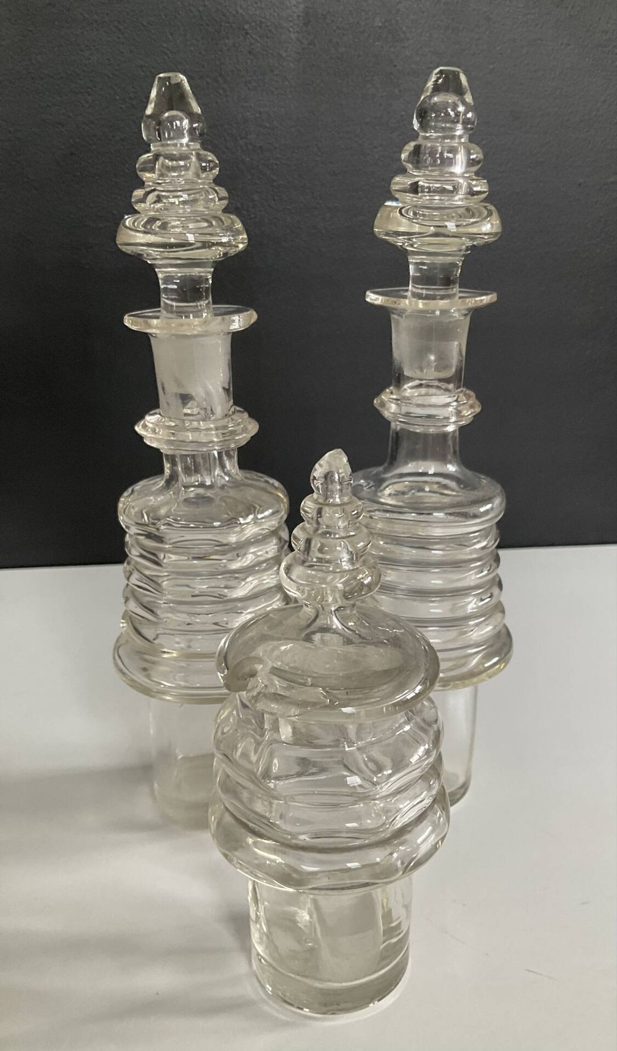 Set of 3 Art Deco crystal bottles