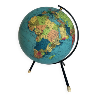 Vintage terrestrial globe 1969 Taride tripod world map - 27 cm