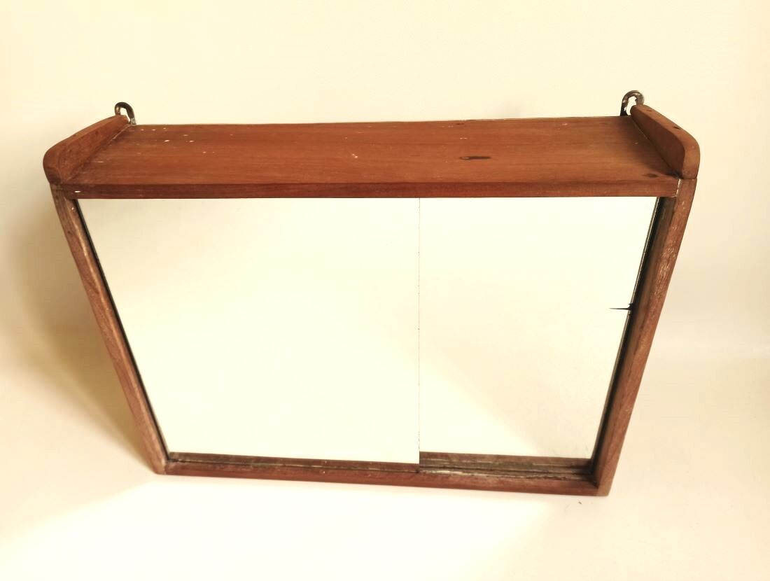 Small Wall Mounted Teak Toilet Cabinet Solid 50s