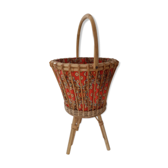 Bamboo cane basket rattan basket with toy papers Provencal fabric