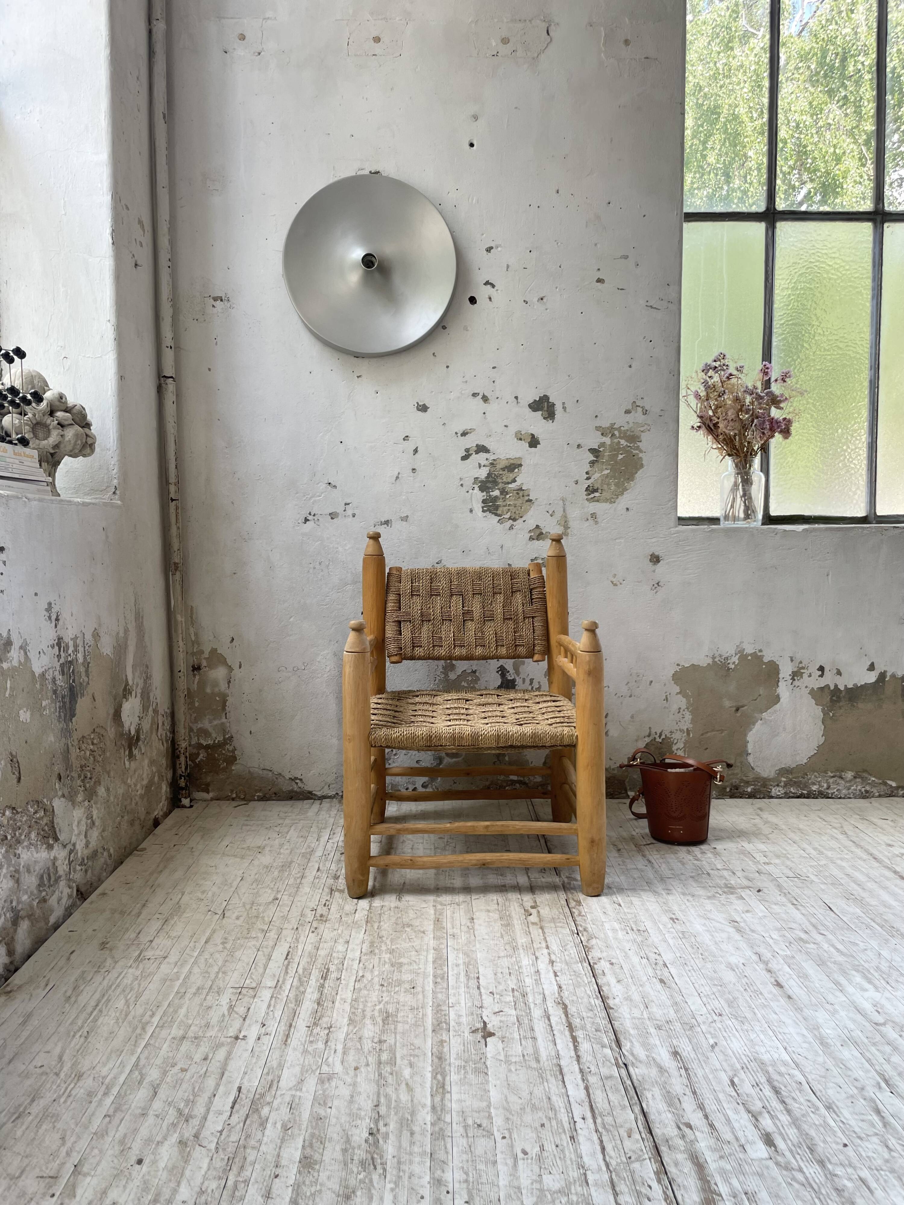 Moroccan wooden and rope armchair