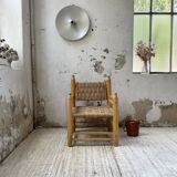 Moroccan wooden and rope armchair