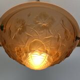 Art Deco floral vase pendant light in molded glass
