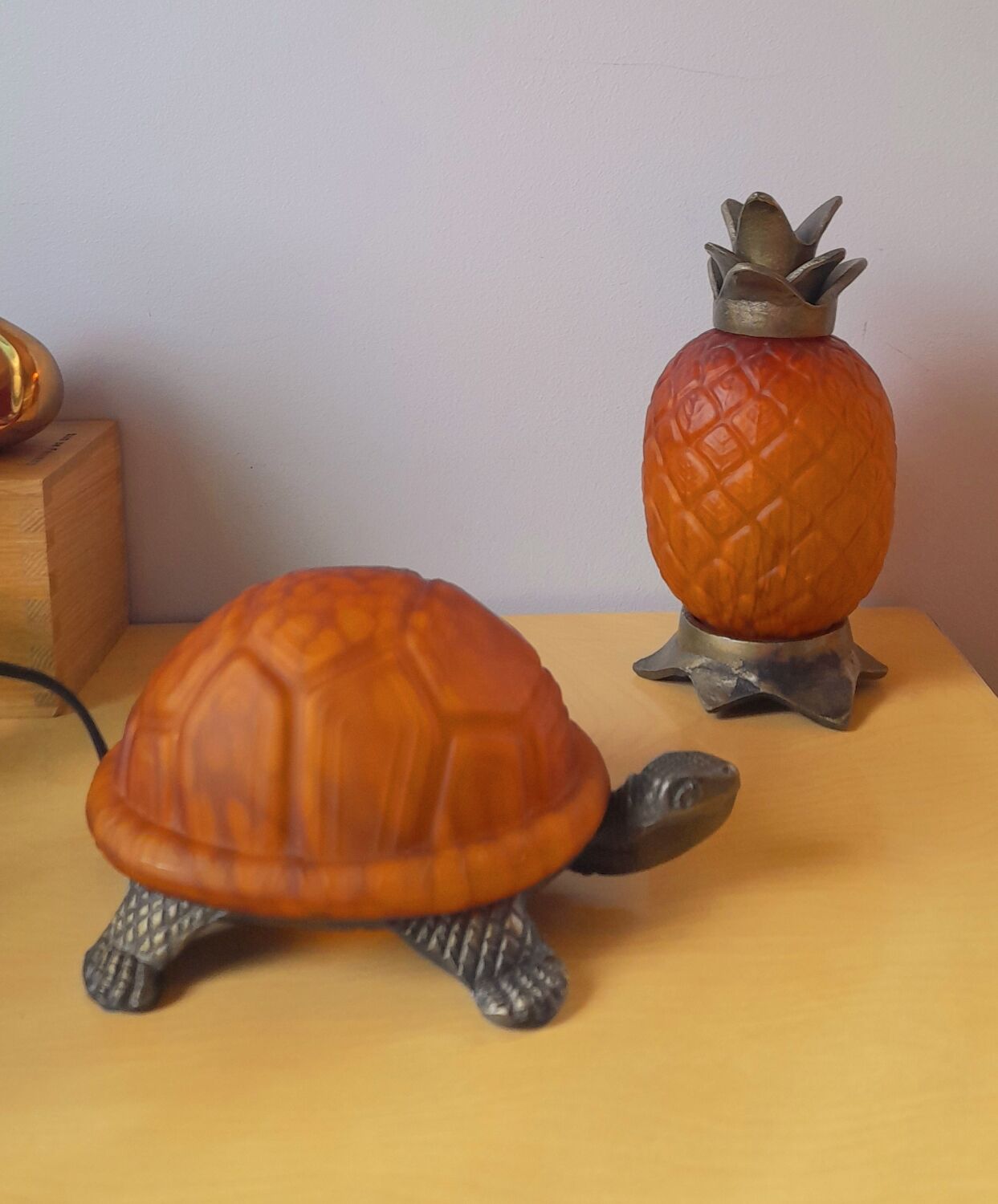 Glass and brass turtle lamp