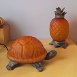Glass and brass turtle lamp