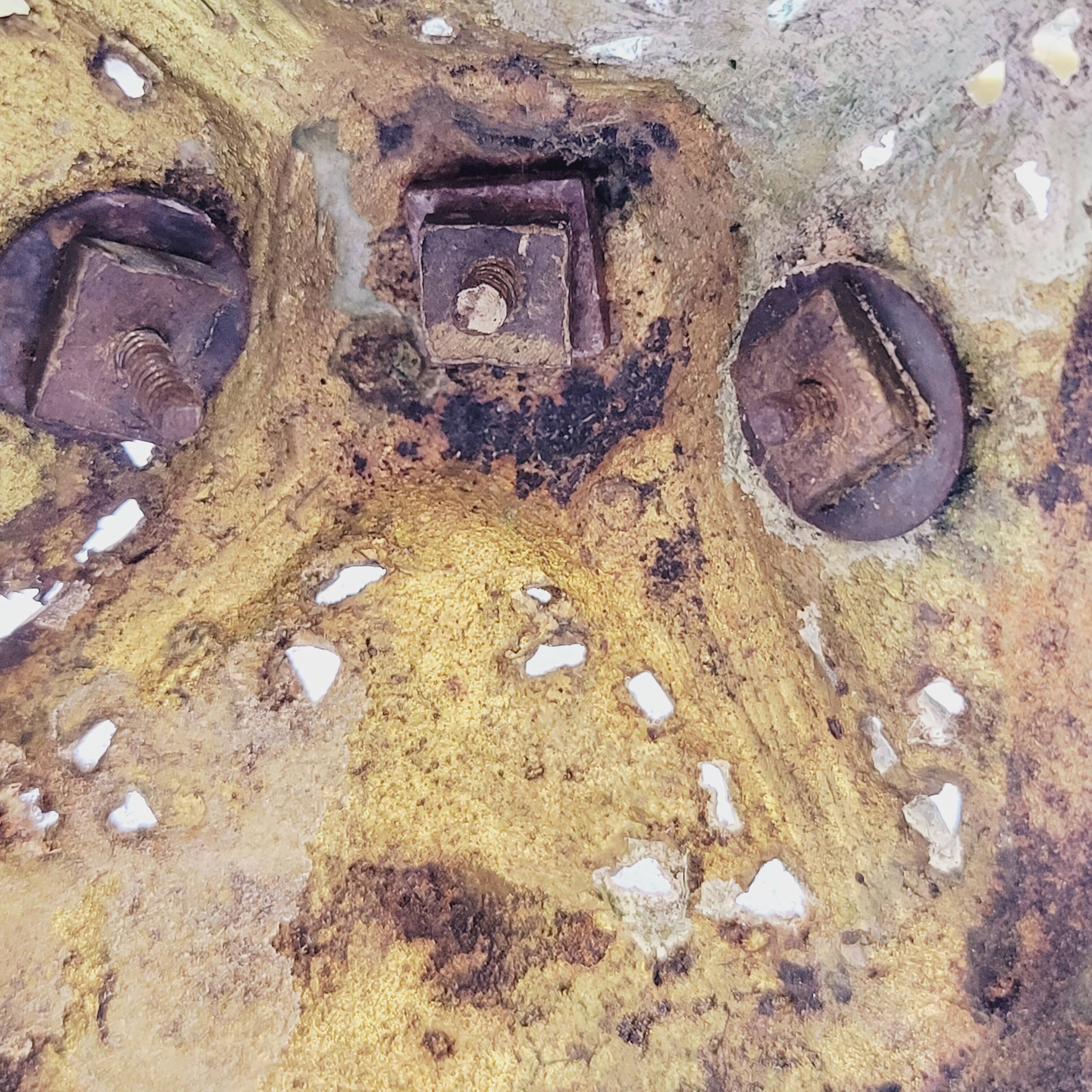 Old pair of 3 branched brass candlesticks