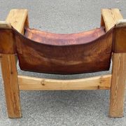 Safari chair in pine and leather, first edition attributed to Karin Mobring, 1970s
