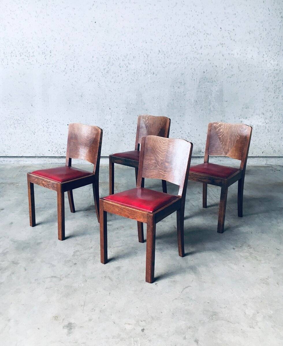 Art Deco Dining Chair Set, Belgium, 1920s, Set of 4