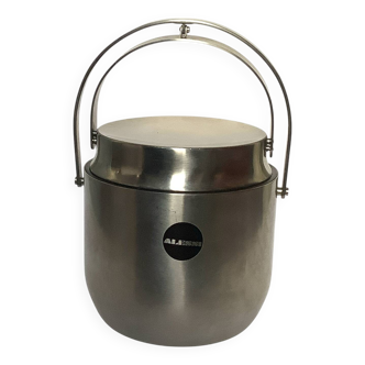 Seau à glace vintage Alessi avec couvercle mécanique conçu par Anselmo Vita
