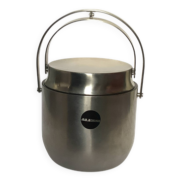 Seau à glace vintage Alessi avec couvercle mécanique conçu par Anselmo Vita