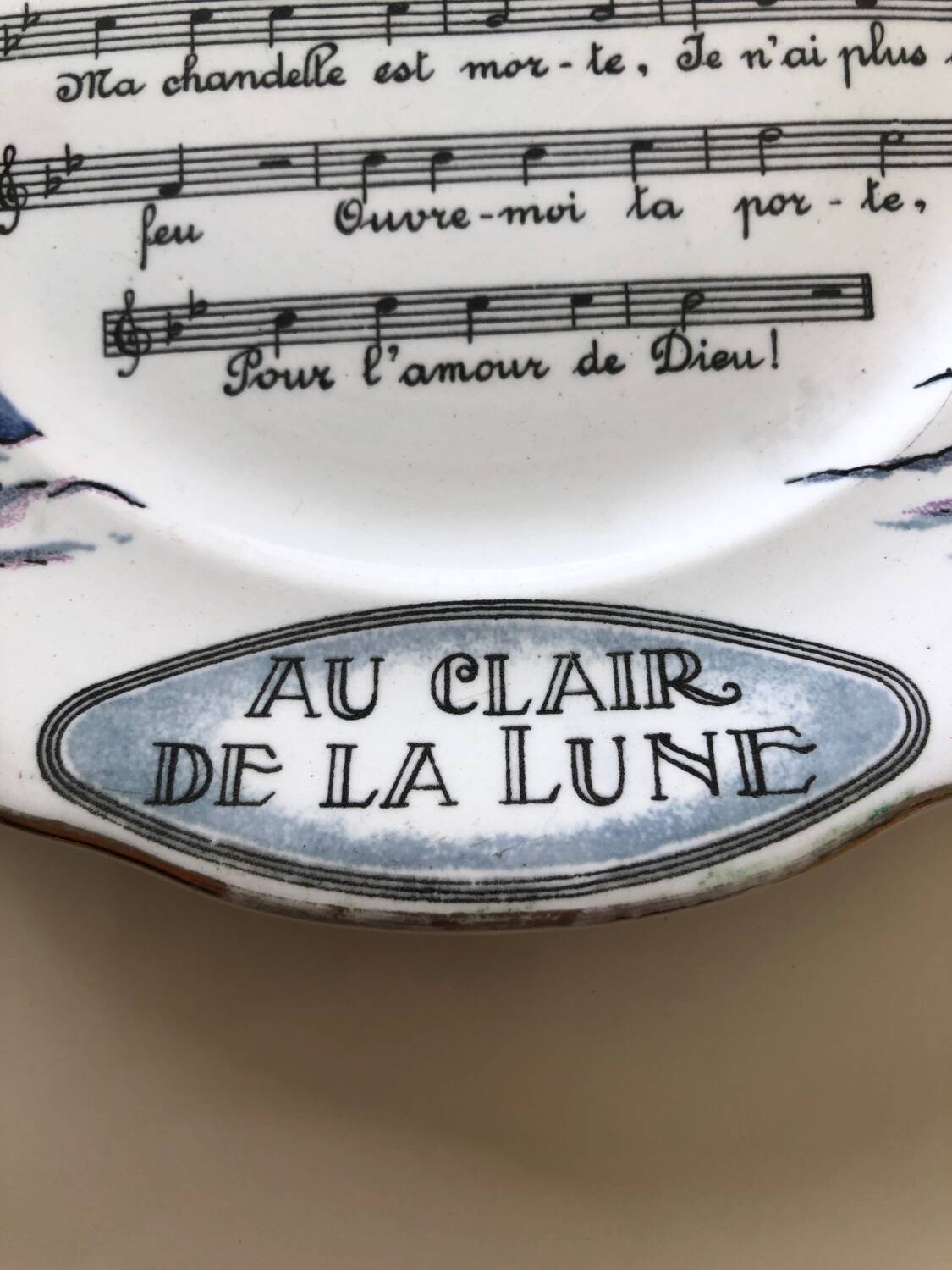 Vintage Au Clair de la Lune Plate from the 1930s Sarreguemines fayenceries
