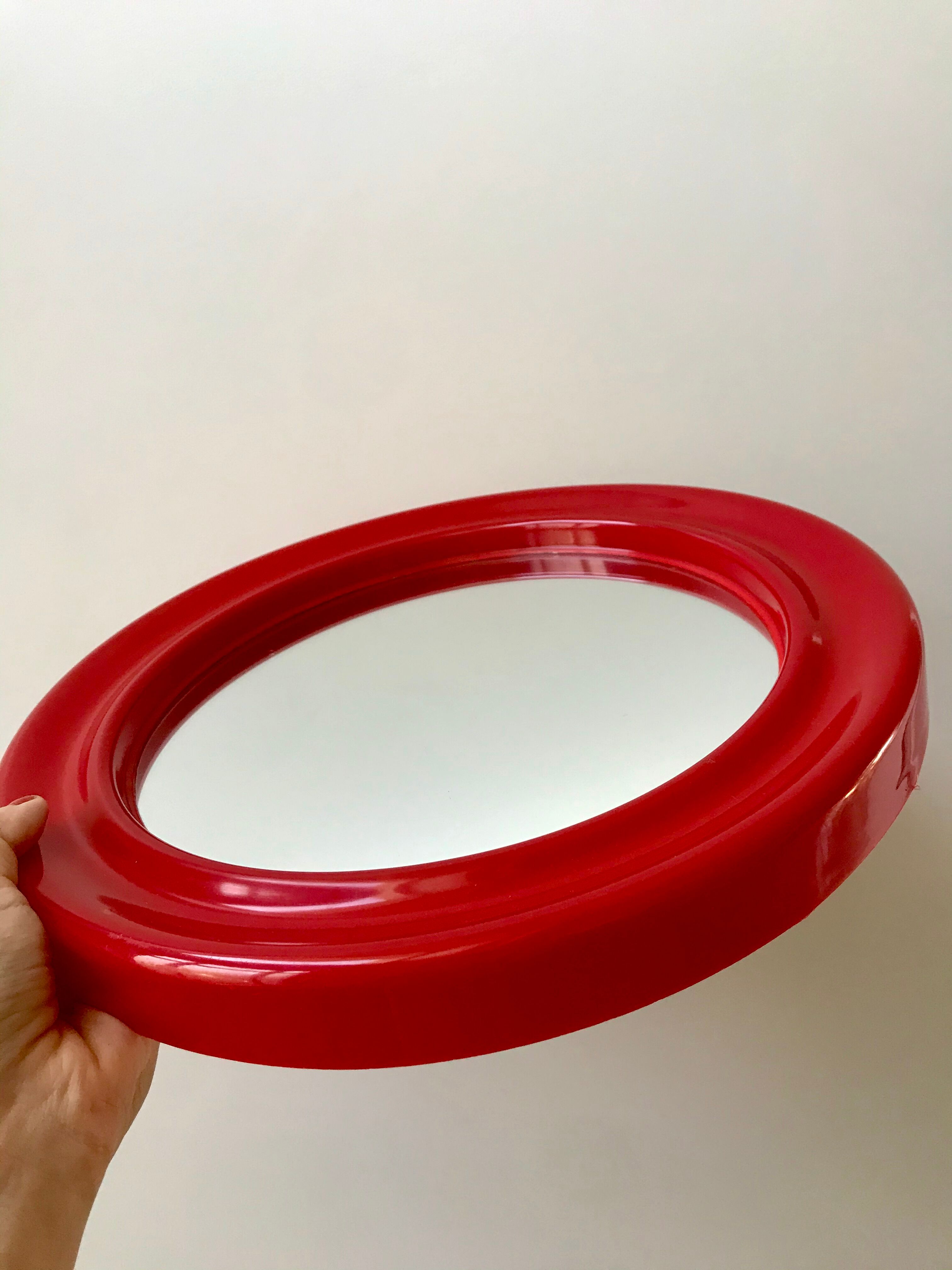 1970s red round plastic mirror