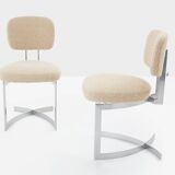 Paul Legeard set de 12 chaises en inox et laine bouclée 1970