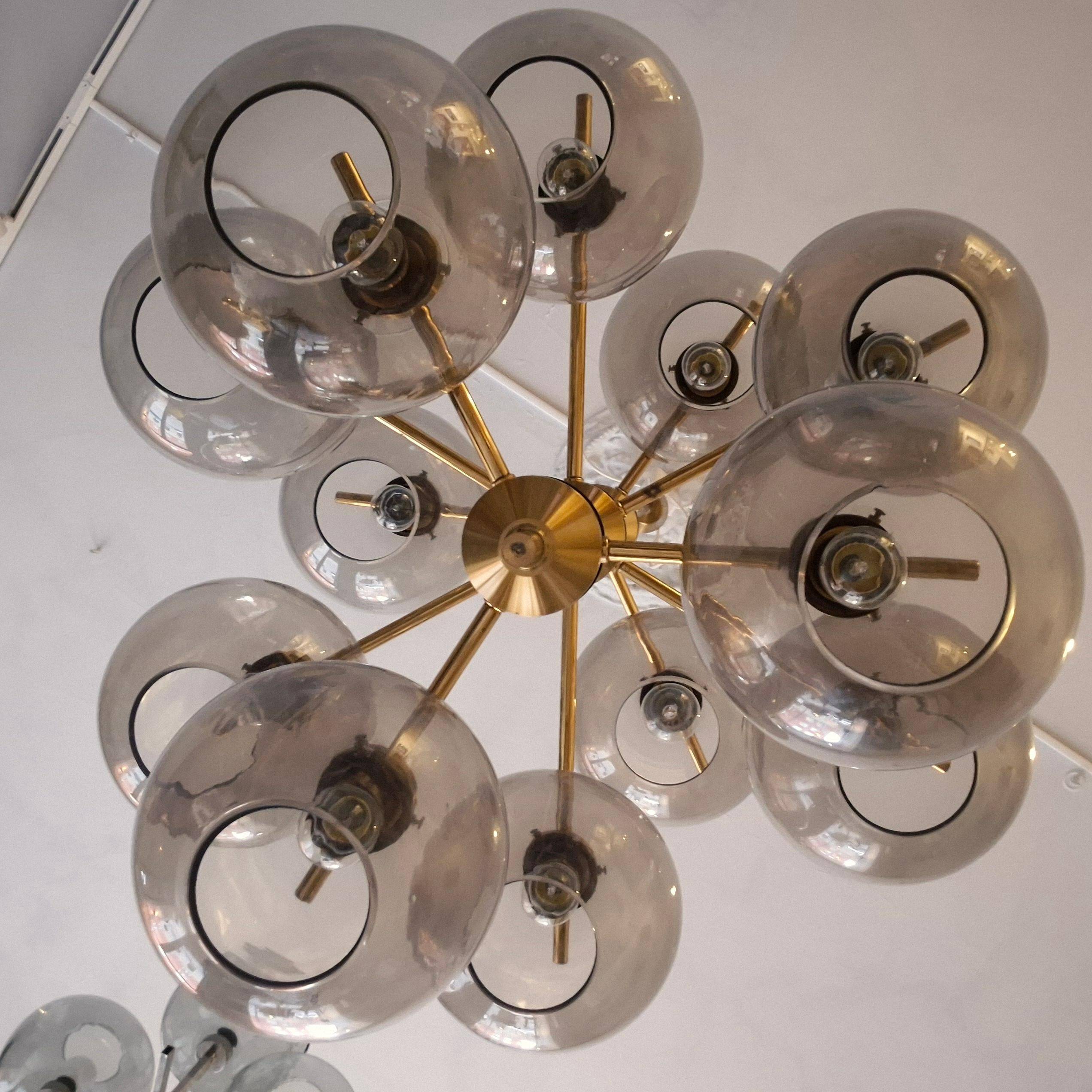 Holger Johansson, brass and grey glass chandelier, The Modern Scandinavian