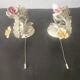 Set von 2 Shabby Chic Wandlampen Tole Schmiedeeisen Porzellan Rosen Blumen