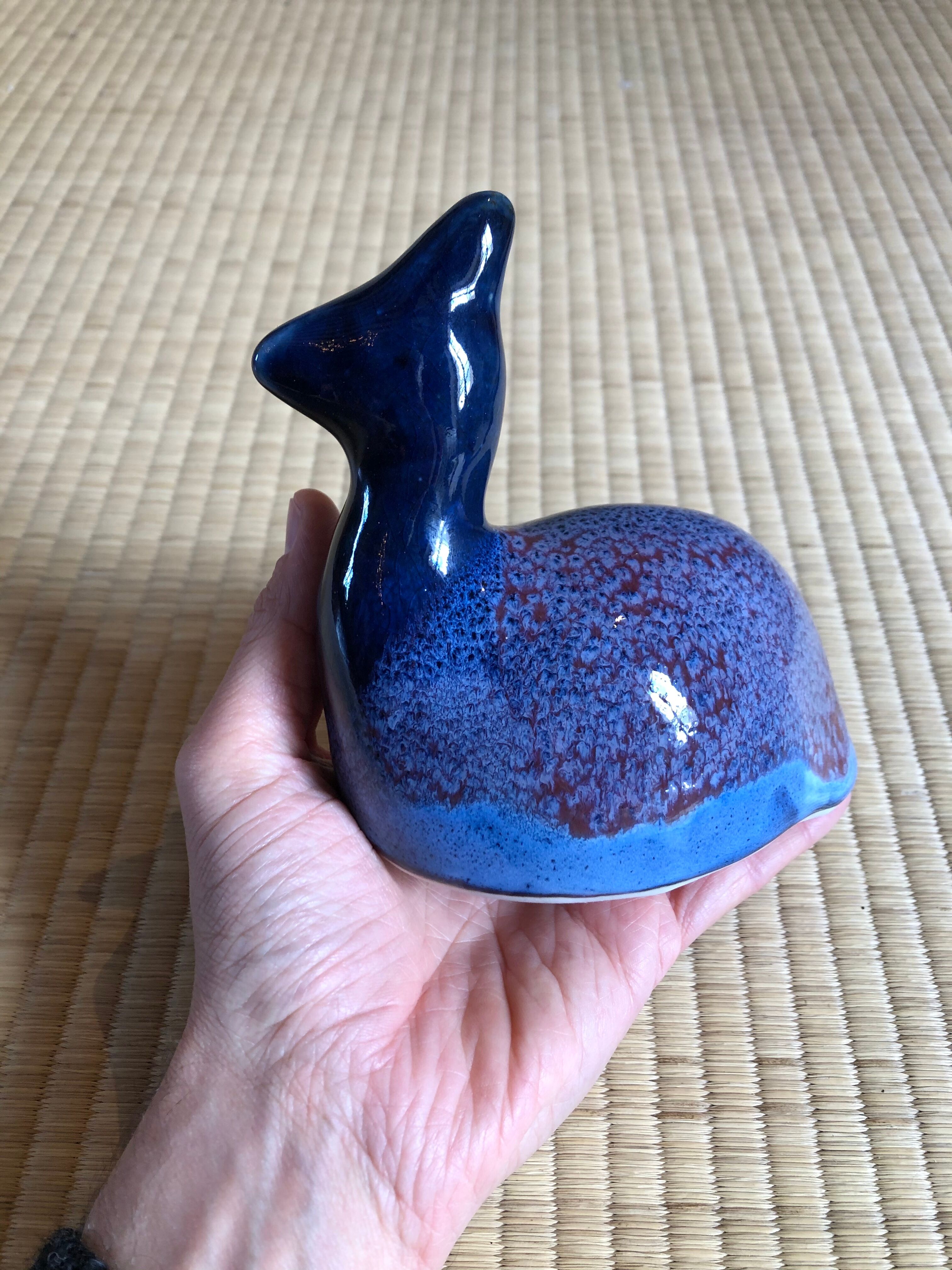 Ceramic animal figurine, pretty bluish enamel
