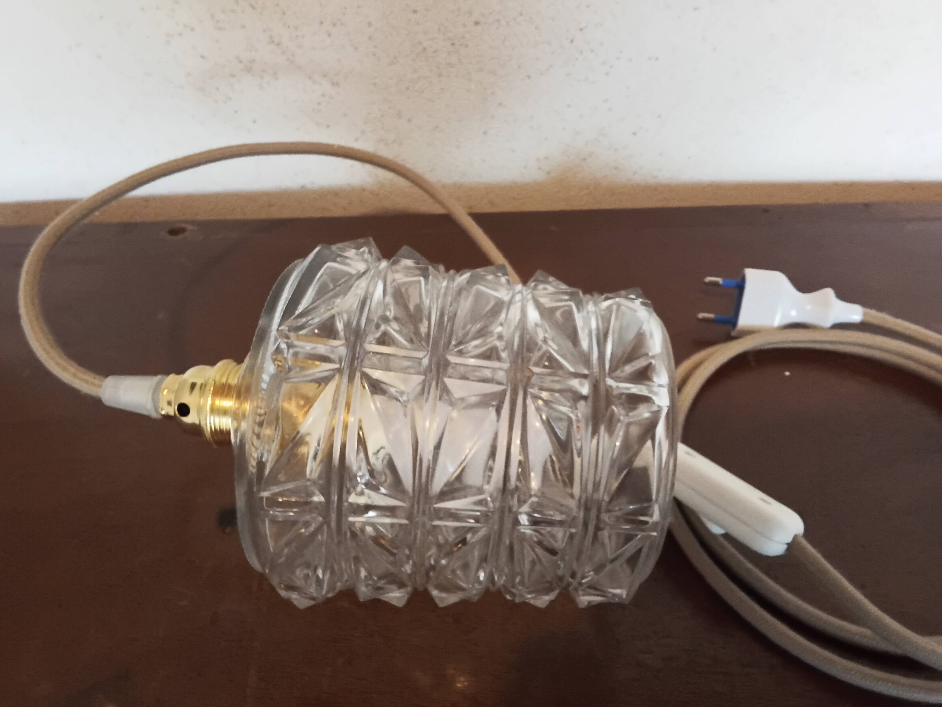 Vintage molded glass portable lamp