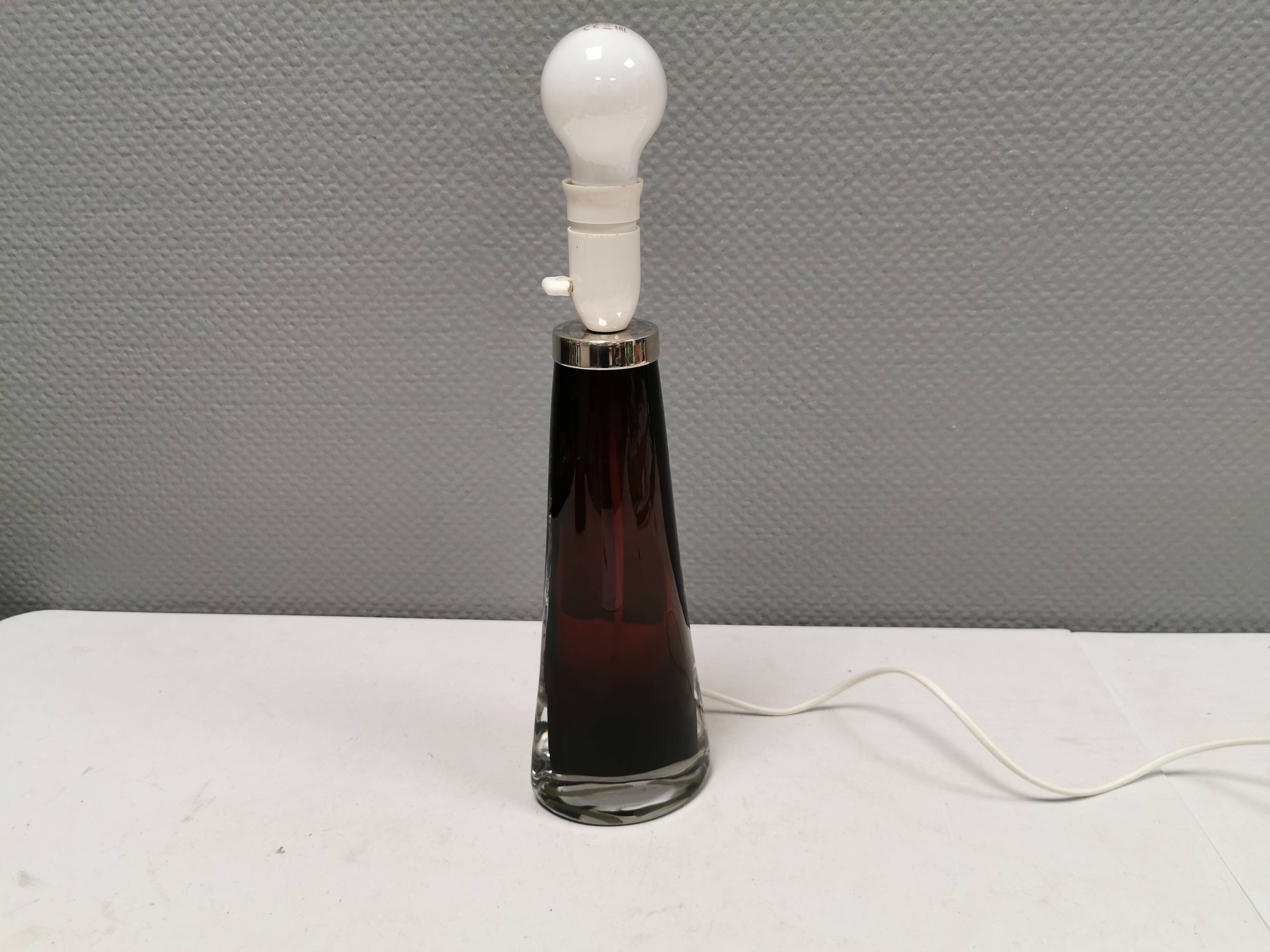 Table lamp by Carl Fagerlund for Orrefors Glassworks Sweden 1960s in translucent and deep red glass.