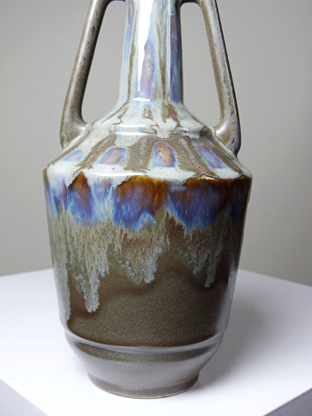 Vintage stoneware bottle with flamed glaze, France 1950-1970.