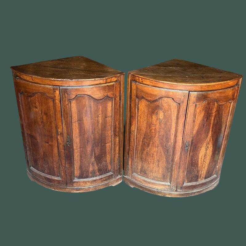 Pair of antique quarter-round corner cabinets in solid wood – Louis XV style