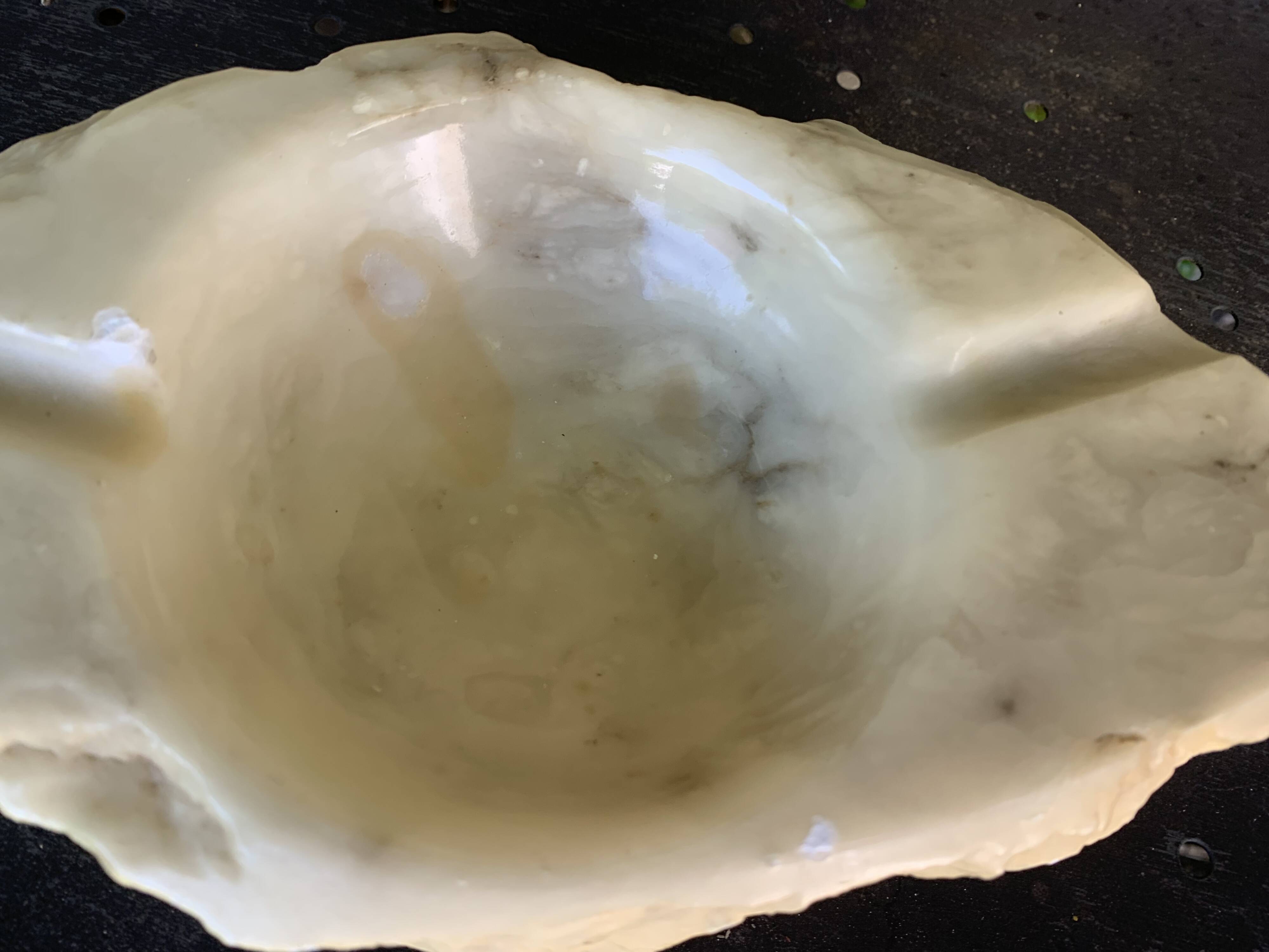 Large marble ashtray, white, beige, gray veins, vintage stone