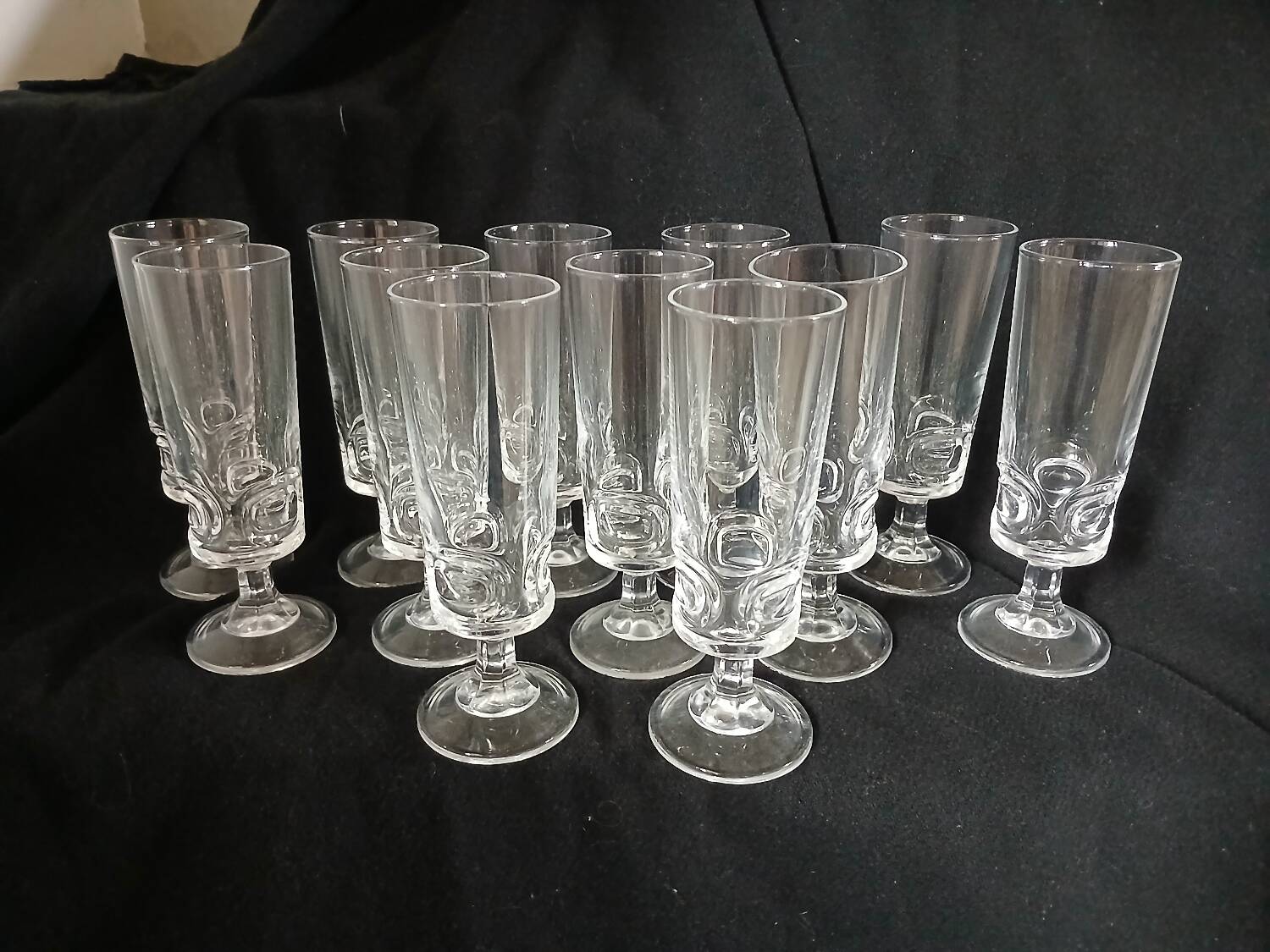 12 antique crystal champagne flutes
