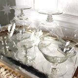 Set of 8 Champagne glasses in engraved crystal - Authentic Art Deco 1940